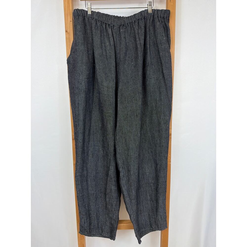 Flax Black Gray Elastic Waist Front Pockets Linen Lagenlook Pants Lithuania 3X